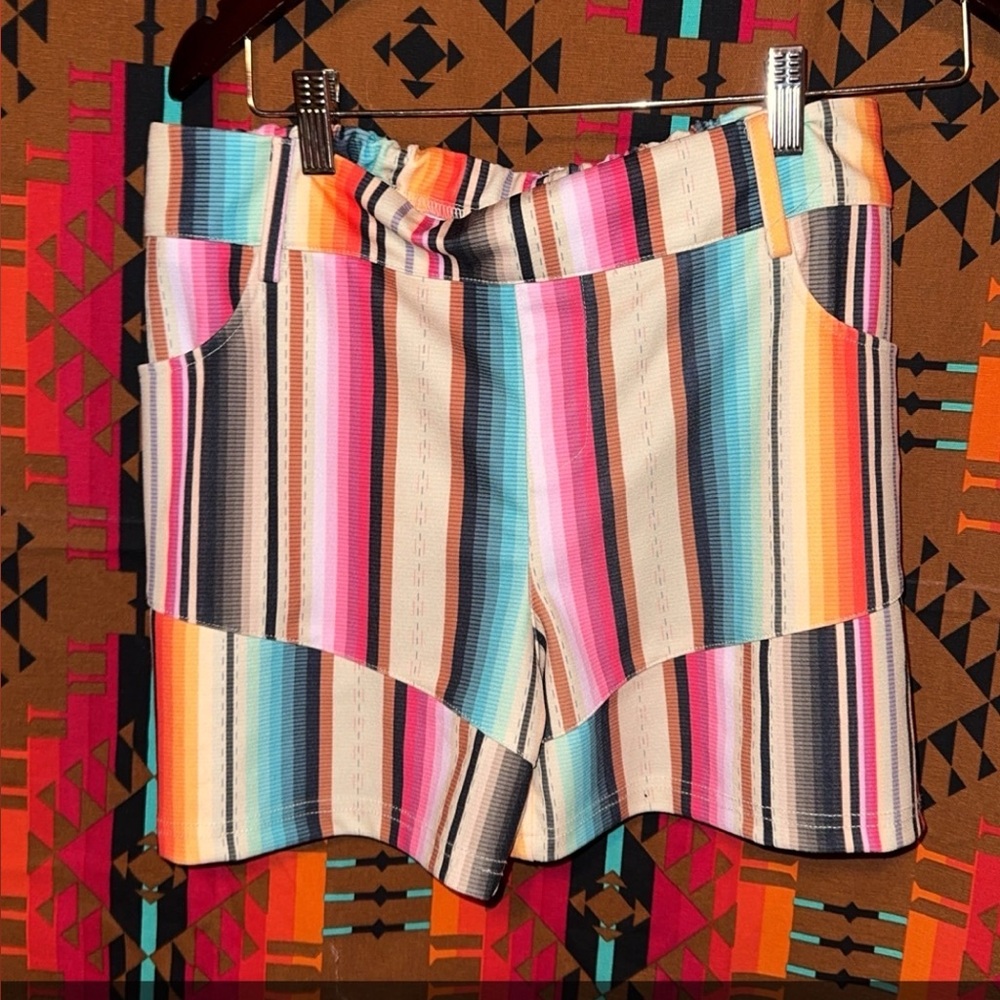 Crazy Train Multicolor Striped High Waist Shorts